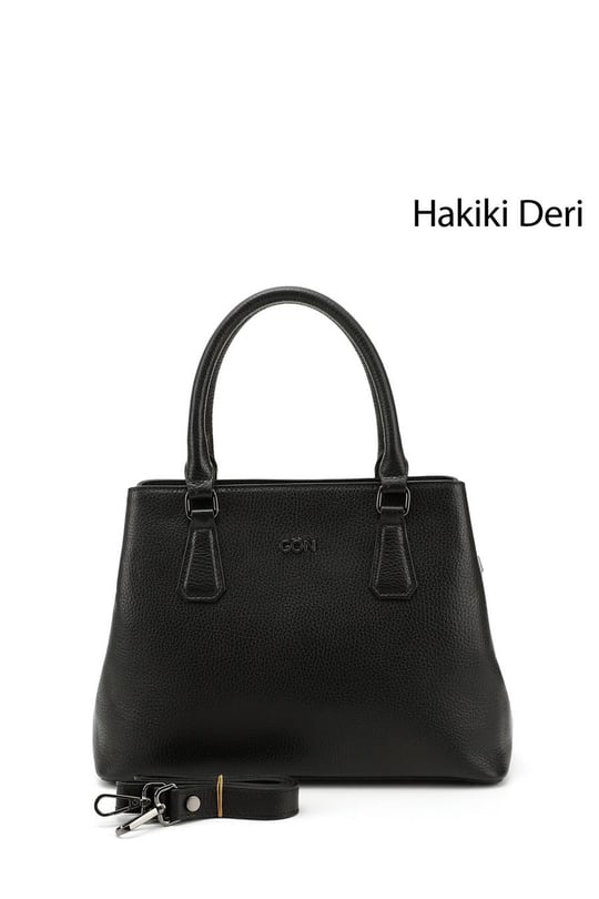 Kadın Siyah Hakiki Deri El ve Omuz Çantası