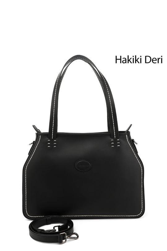 Kadın Siyah Hakiki Deri El ve Omuz Çantası