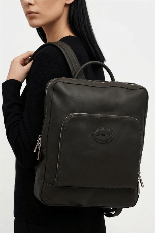 Women's Black Genuine Leather Handmade Backpack Bag