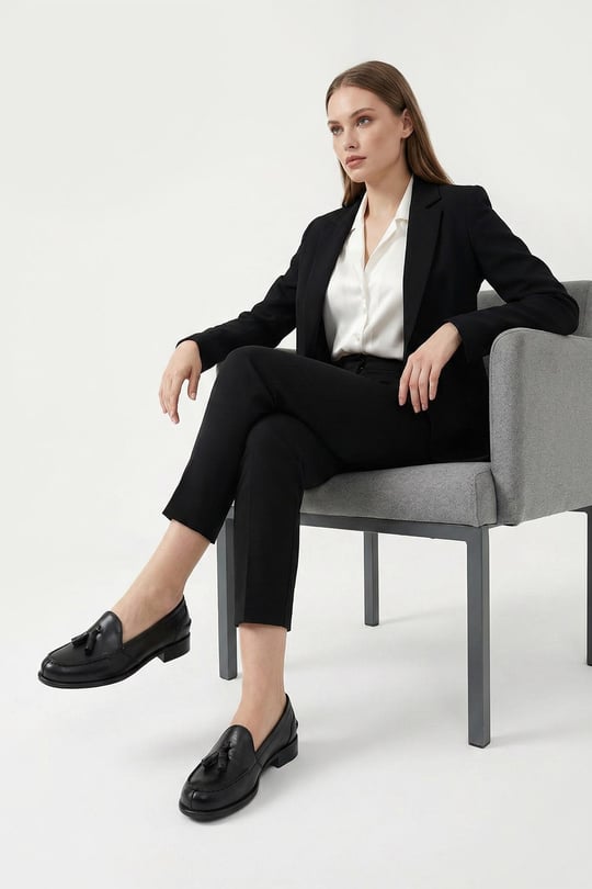 Women's Black Genuine Leather Loafer Shoes