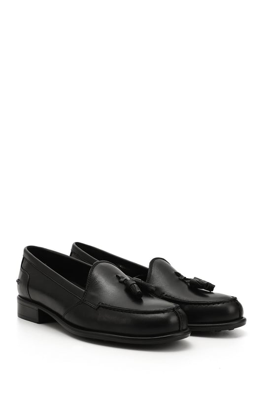 Women's Black Genuine Leather Loafer Shoes
