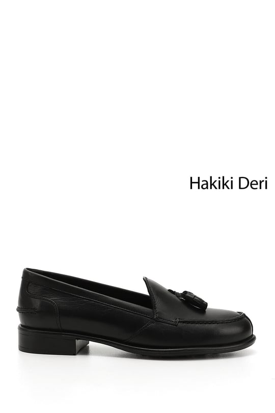 Women's Black Genuine Leather Loafer Shoes