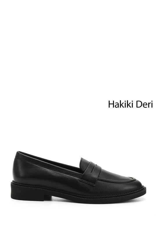 Women's Black Genuine Leather Loafer Shoes