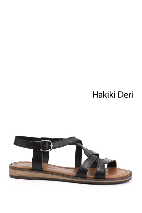 Kadın Siyah Hakiki Deri Sandalet