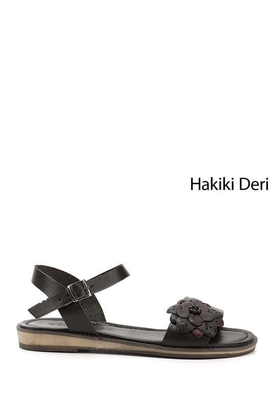 Kadın Siyah Hakiki Deri Sandalet