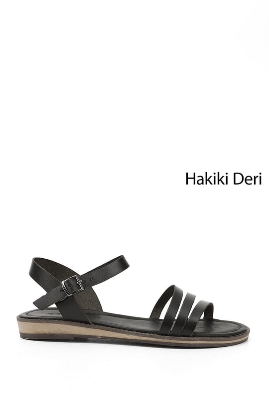 Kadın Siyah Hakiki Deri Sandalet