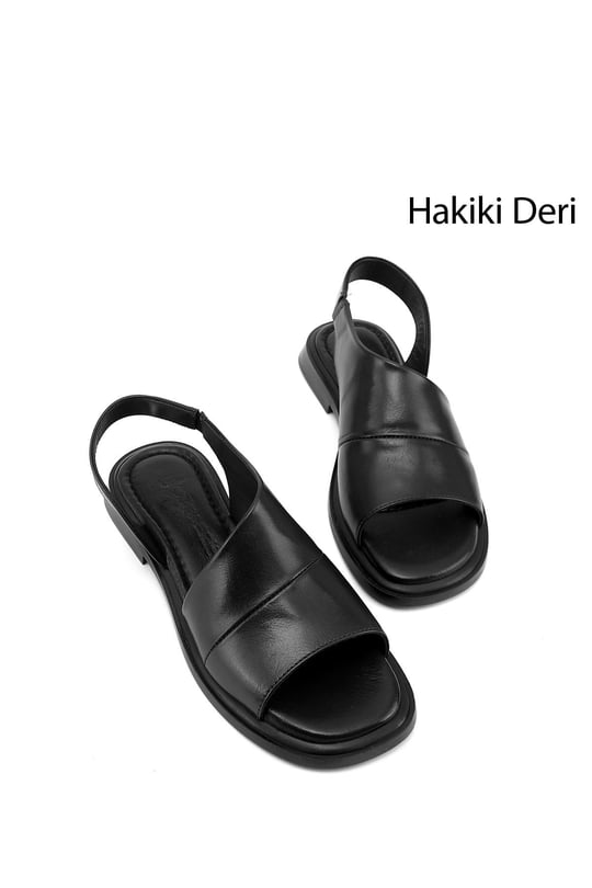 Kadın Siyah Hakiki Deri Sandalet