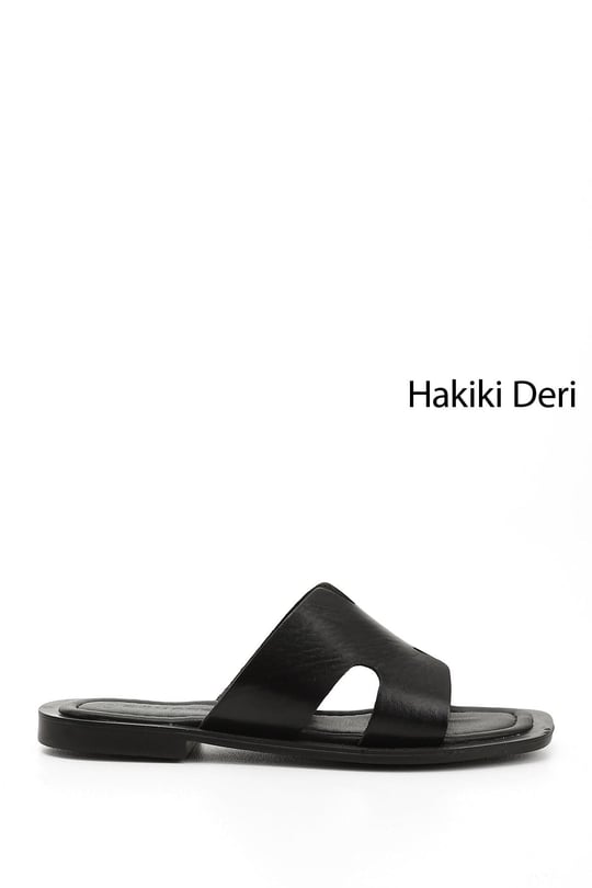 Kadın Siyah Hakiki Deri Terlik