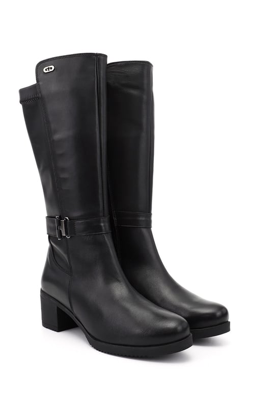 Women's Black Chunky Heel Genuine Leather Boots