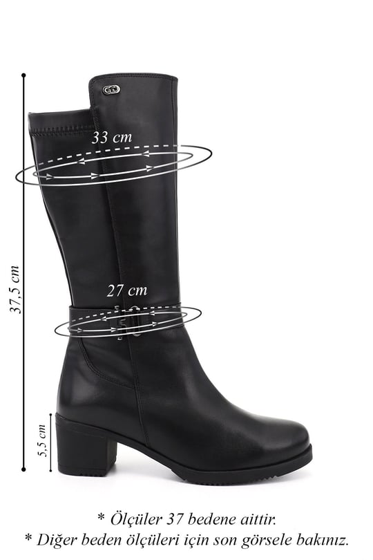 Women's Black Chunky Heel Genuine Leather Boots