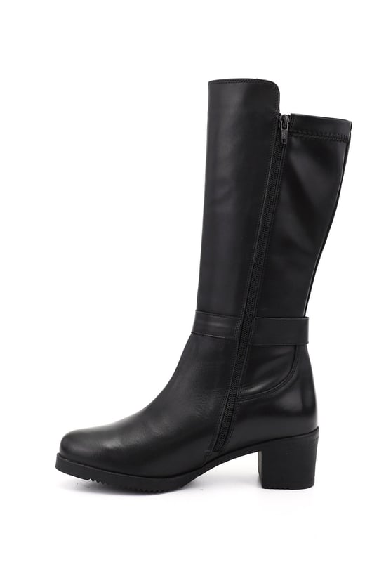 Women's Black Chunky Heel Genuine Leather Boots