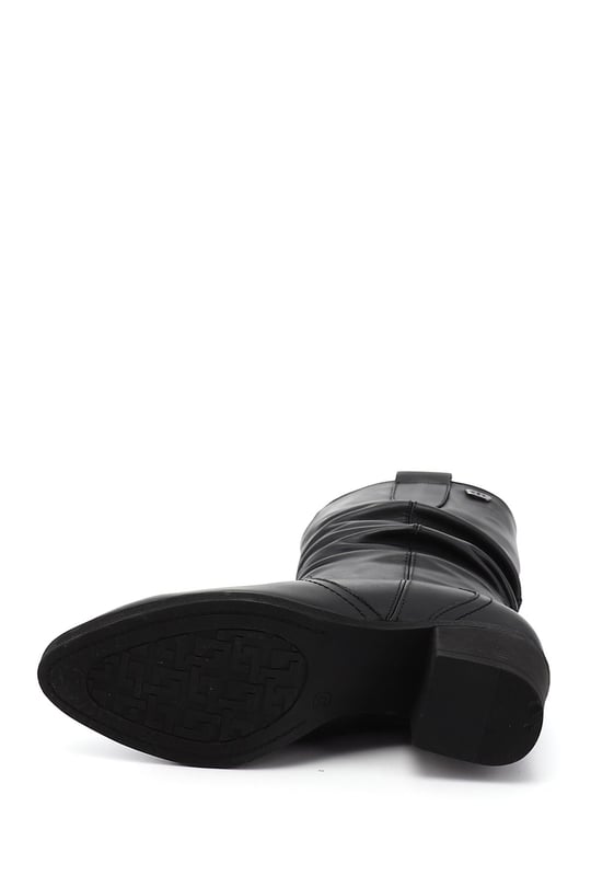 Women's Black Thick Heeled Genuine Leather Boots