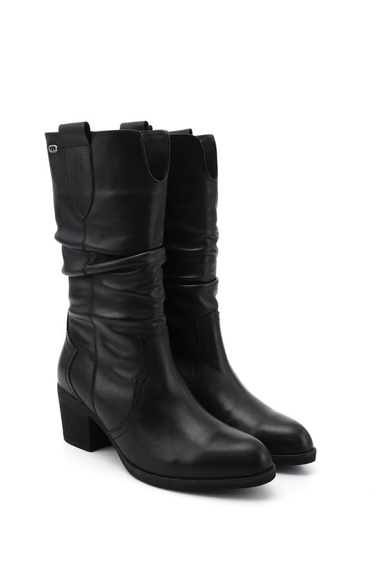 Women's Black Thick Heeled Genuine Leather Boots