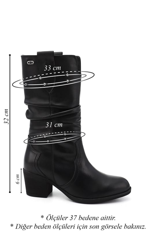 Women's Black Thick Heeled Genuine Leather Boots