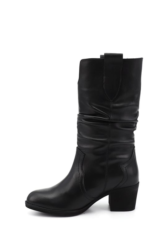 Women's Black Thick Heeled Genuine Leather Boots
