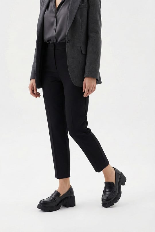 Women's Black Chunky Heeled Loafer Shoes