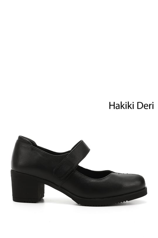 Women's Black Thick Heel Mary Jane Genuine Leather Shoes