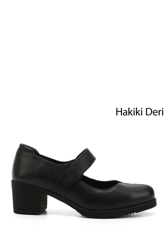 Kadın Siyah Kalın Topuklu Mary Jane Hakiki Deri Ayakkabı