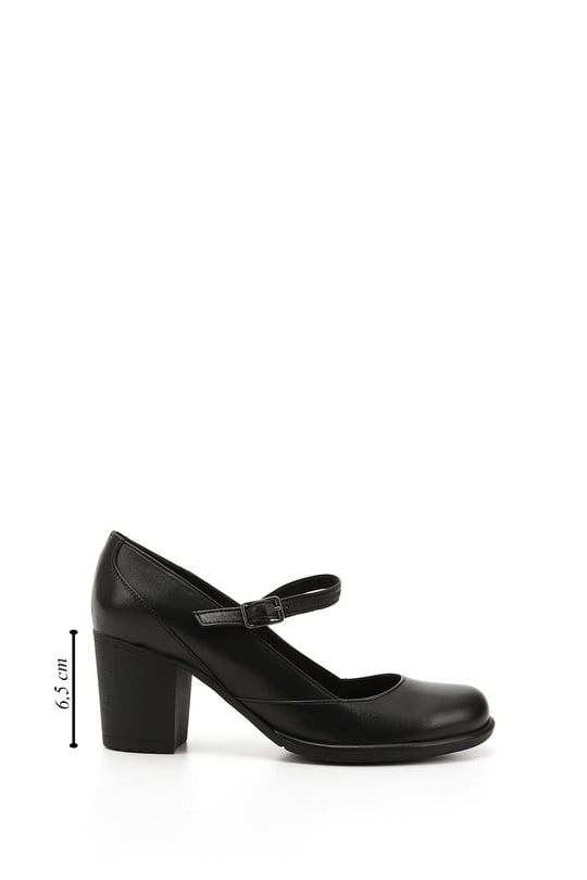 Women's Black Thick Heel Mary Jane Genuine Leather Shoes