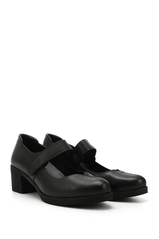 Women's Black Thick Heel Mary Jane Genuine Leather Shoes
