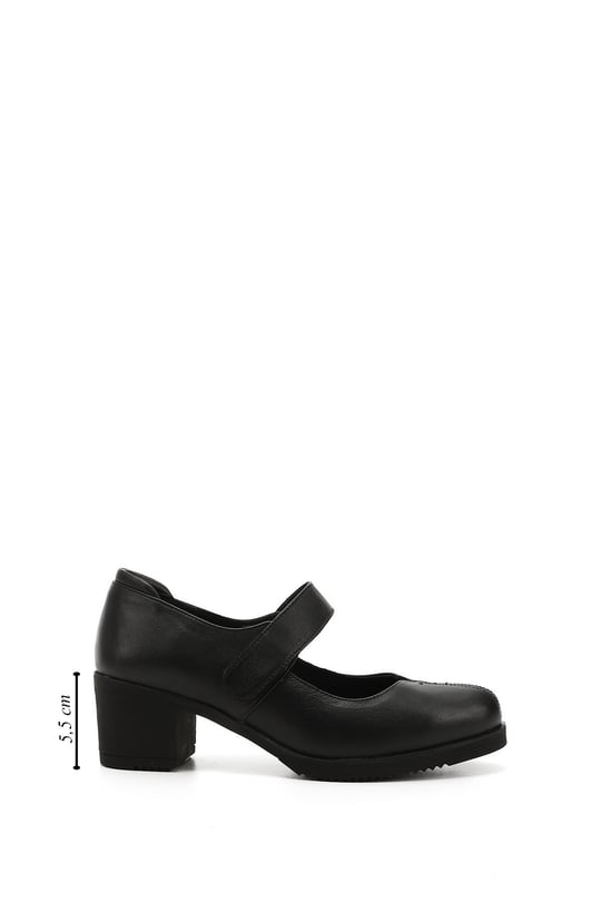 Women's Black Thick Heel Mary Jane Genuine Leather Shoes