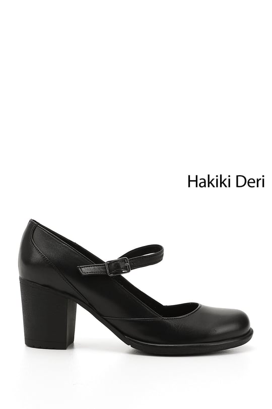 Women's Black Thick Heel Mary Jane Genuine Leather Shoes