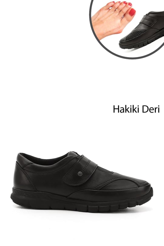 Kadın Siyah Kemik Çıkıntısına Özel Hakiki Deri Comfort Ayakkabı
