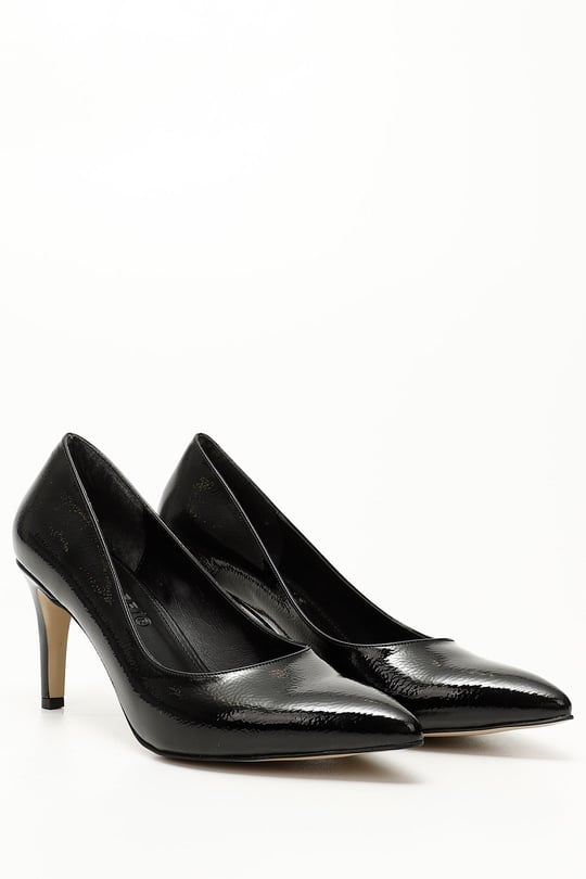 Women's Black Crinkle Patent Leather Pointed Toe Stiletto Heel