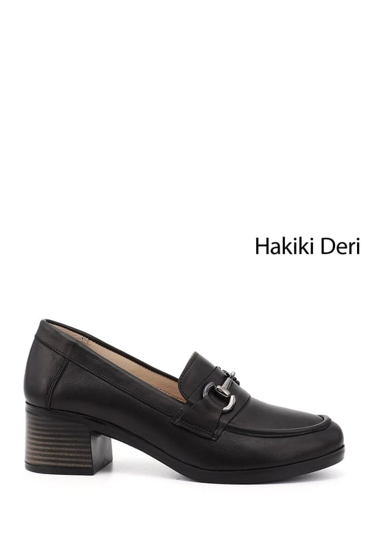Kadın Siyah Kısa Kalın Topuklu  Hakiki Deri Ayakkabı