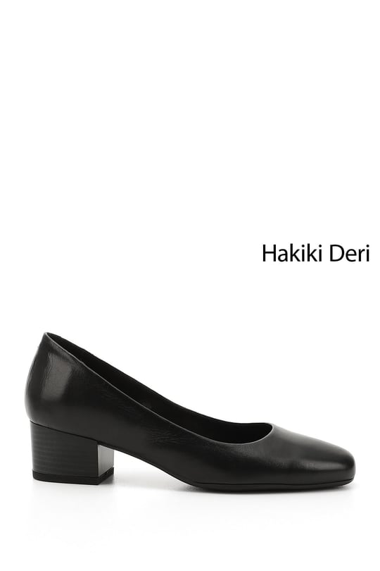 Kadın Siyah Kısa Kalın Topuklu Hakiki Deri Ayakkabı