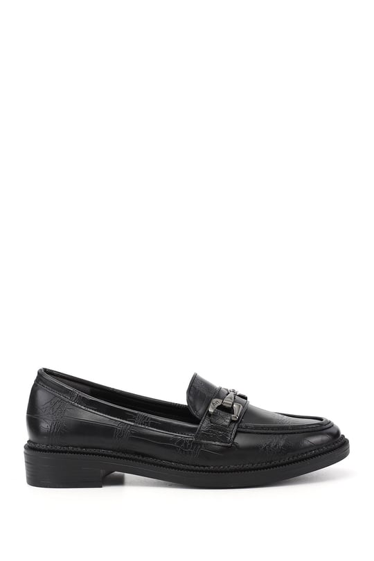 Women's Black Croco Loafer Shoes