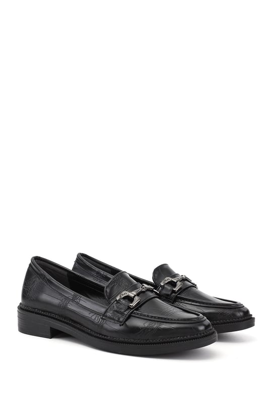 Women's Black Croco Loafer Shoes