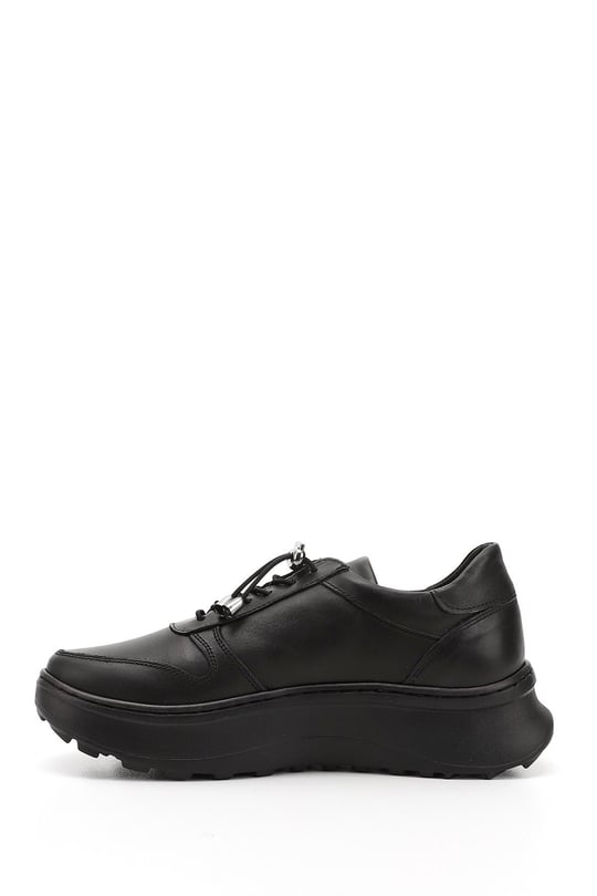 Women's Black Genuine Leather Lace-Up Sneakers