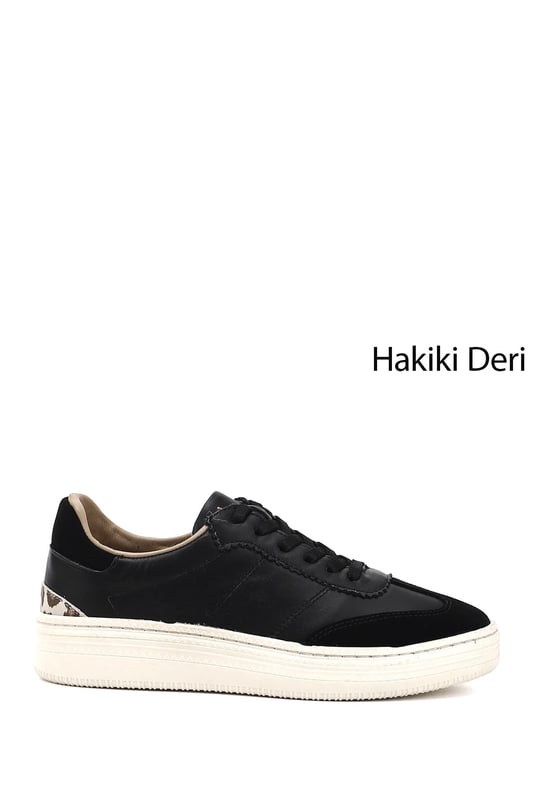 Women's Black Lace-Up Genuine Leather Sneakers