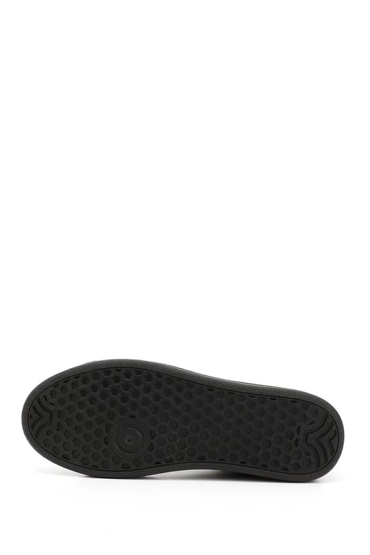 Kadın Siyah Lastik Bağcıklı Hakiki Deri Sneaker