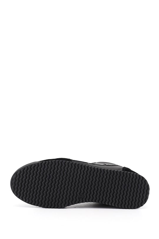 Kadın Siyah Lastik Bağcıklı Hakiki Deri Sneaker