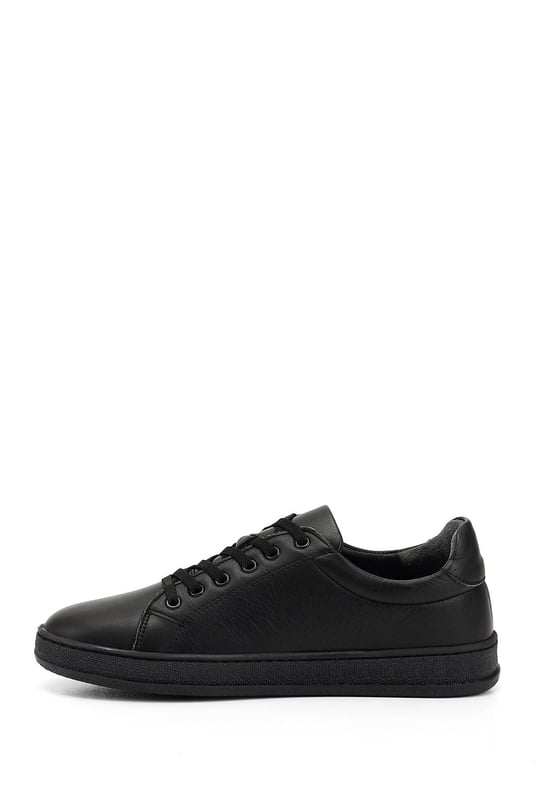 Kadın Siyah Lastik Bağcıklı Hakiki Deri Sneaker