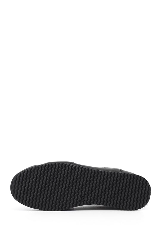 Kadın Siyah Lastik Bağcıklı Hakiki Deri Sneaker