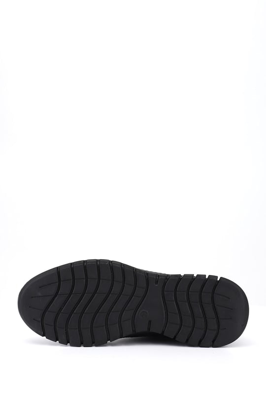 Kadın Siyah Lastik Bağcıklı Hakiki Deri Sneaker
