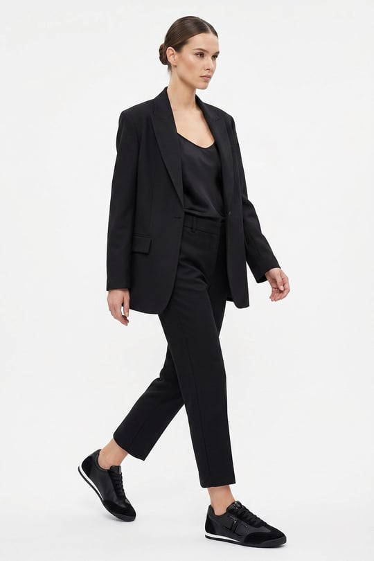 Kadın Siyah Lastik Bağcıklı Hakiki Deri Sneaker