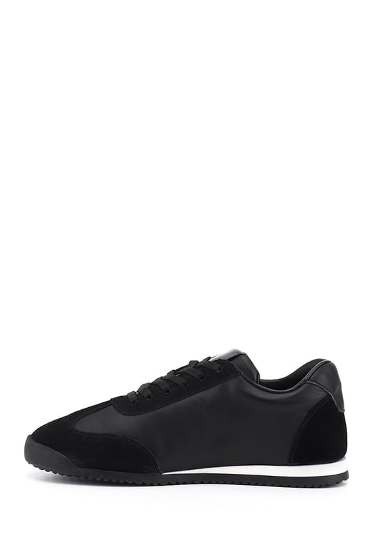 Kadın Siyah Lastik Bağcıklı Hakiki Deri Sneaker