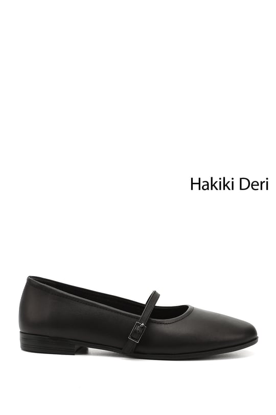 Kadın Siyah Mary Jane Hakiki Deri Babet