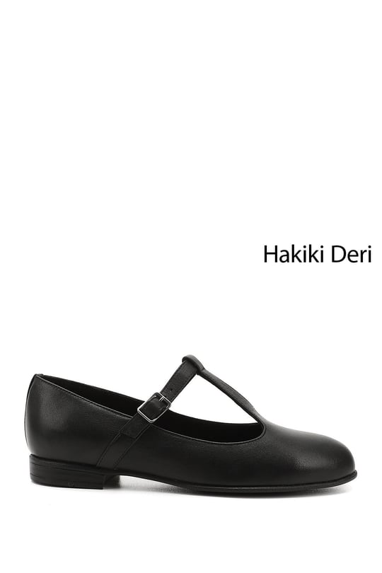 Kadın Siyah Mary Jane Hakiki Deri Babet