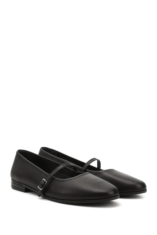 Women's Black Mary Jane Genuine Leather Ballerina Shoes