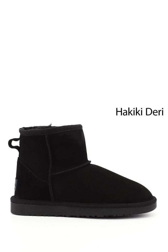 Kadın Siyah Nubuk Kısa Hakiki Deri Kürklü Bot