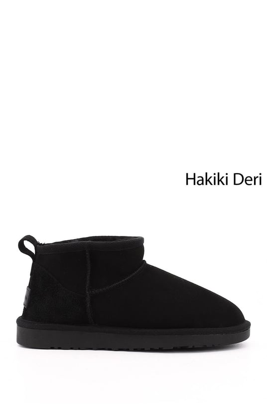 Kadın Siyah Nubuk Mini Hakiki Deri Kürklü Bot