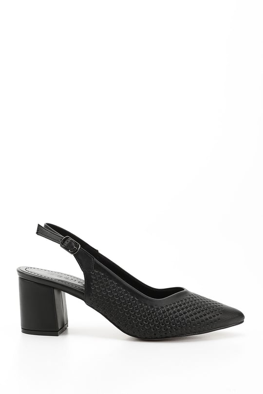 Women's Black Medium Thick Heeled Open Back Shoes