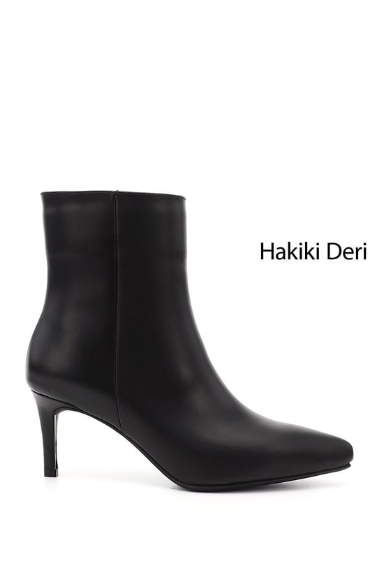 Women's Black Zip-Up Thin Heel Boots