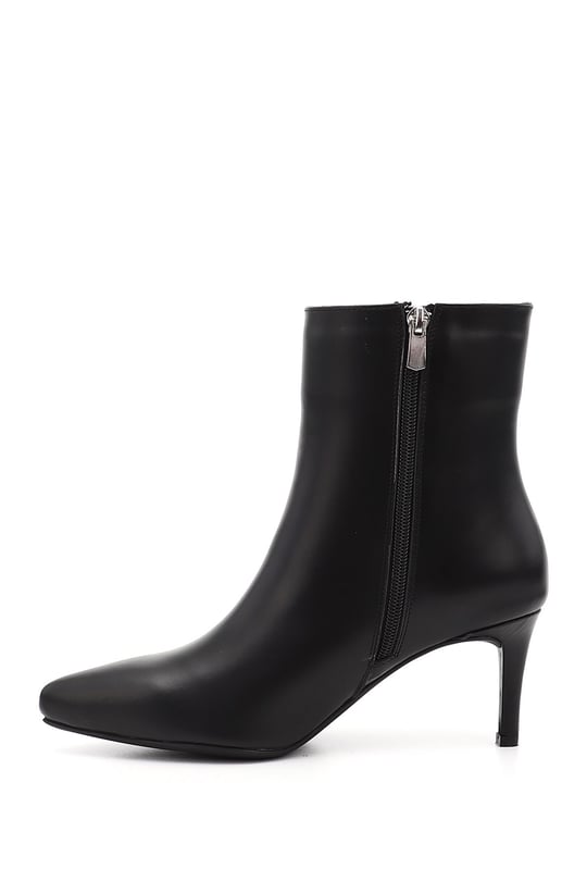 Women's Black Zip-Up Thin Heel Boots