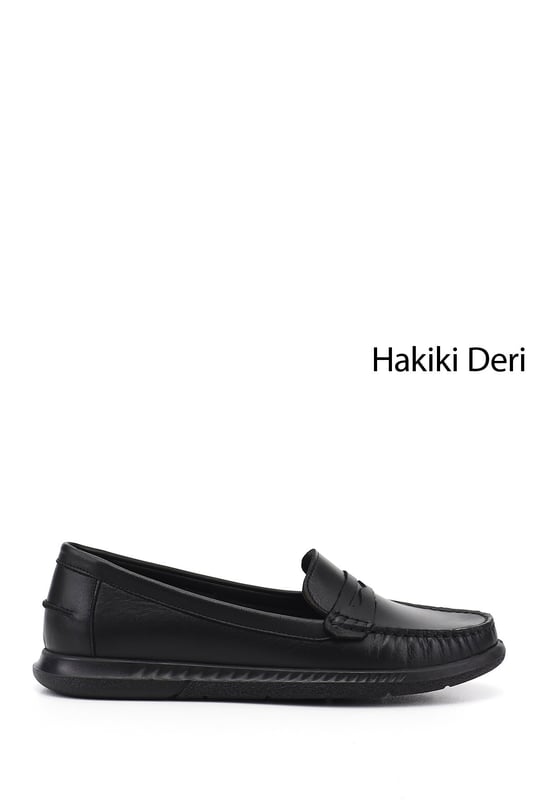 Kadın Siyah Rok Hakiki Deri Comfort Loafer